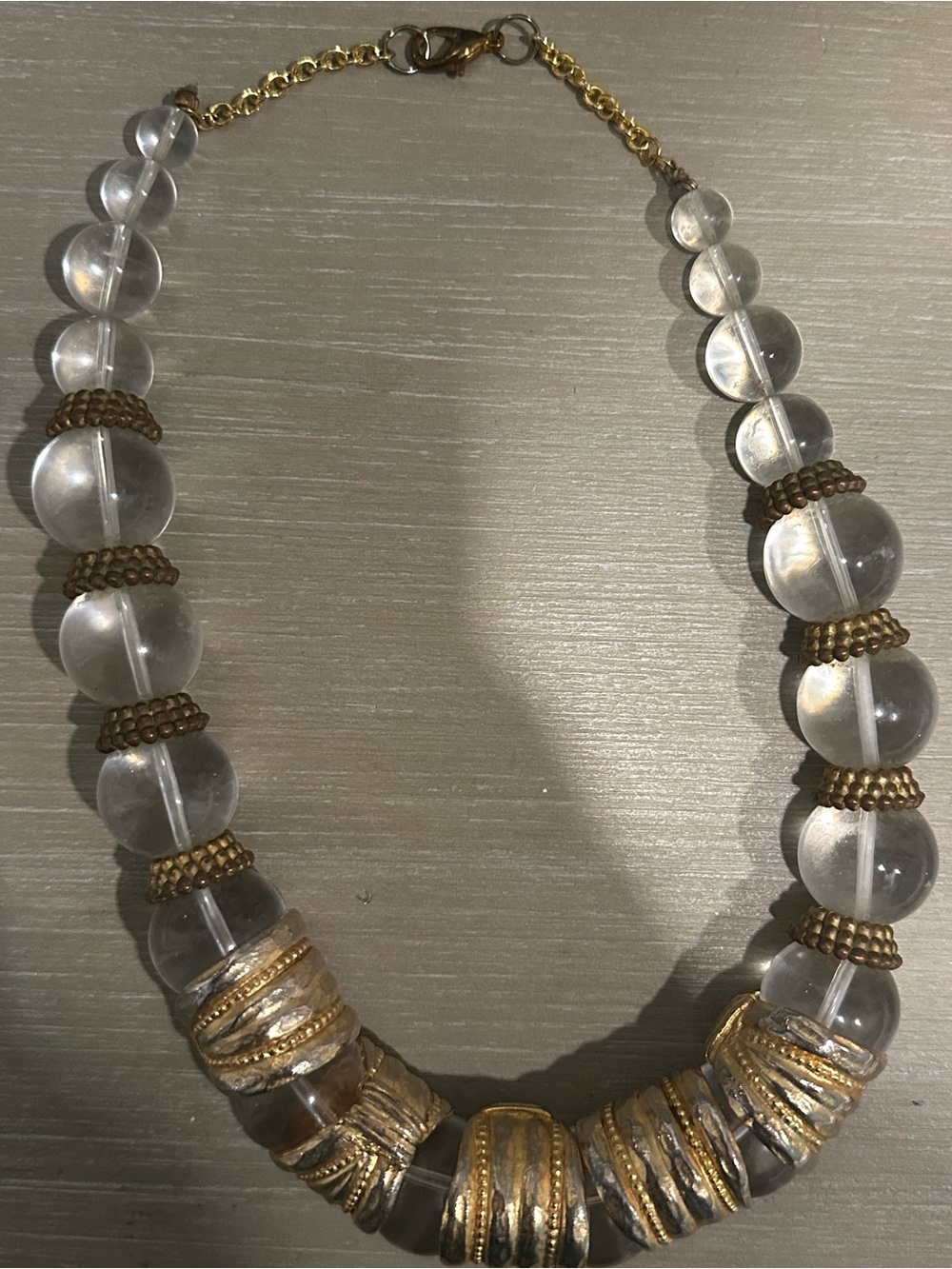 Gold Accent Clear Bead Statement Necklace